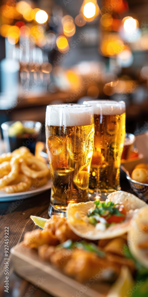 Cold beer with snacks. AI generative. Cold beer with snacks. AI generative.