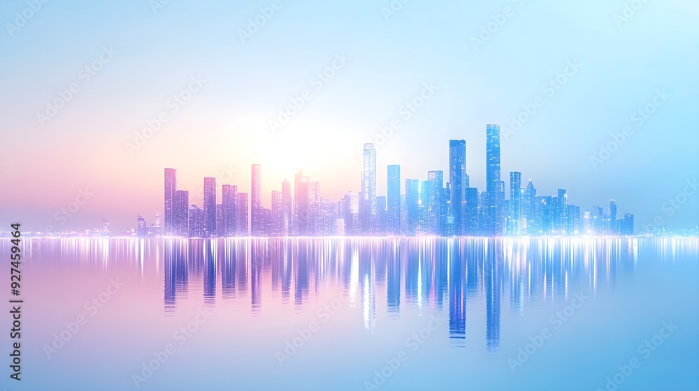 Fototapeta premium Cityscape Reflection in Blue & Pink Water