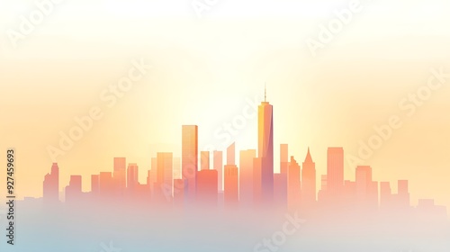 Cityscape Silhouette at Sunset with Soft Hues