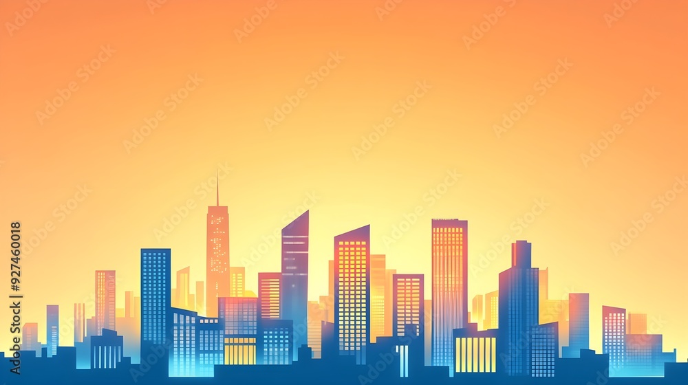Cityscape Silhouette with Warm Sunset Gradient Cityscape Silhouette with Warm Sunset Gradient