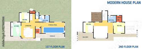 illustration of an background, 2d floor plan layout illustration of an architectural luxury modern house photo