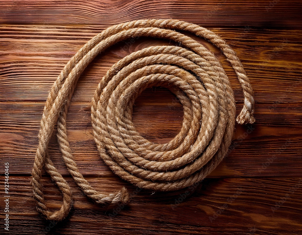 Obraz premium ship rope at wooden background texture. Generated image