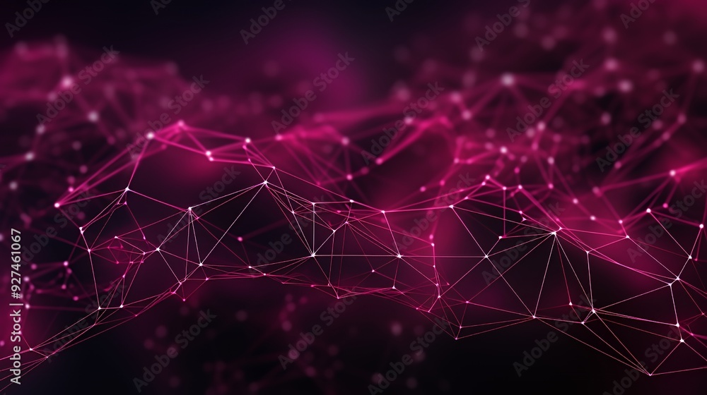 Abstract pink and black background with a web of lines and dots. Abstract pink and black background with a web of lines and dots.