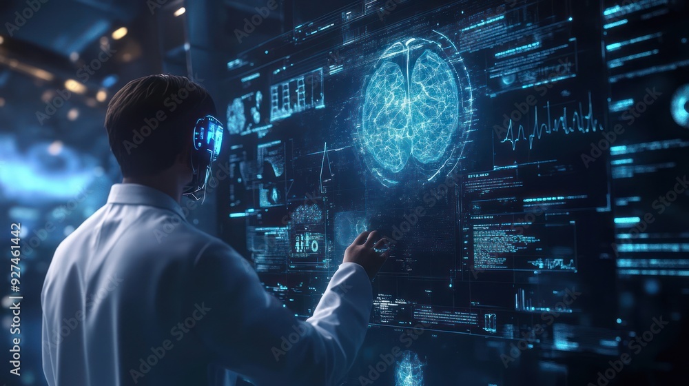 A Scientist Interacting With Holographic Brain Data