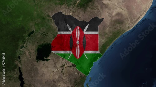 Zoom from Earth to Kenya. (Country Flag) World map province animation with highlighted borders of countries. photo