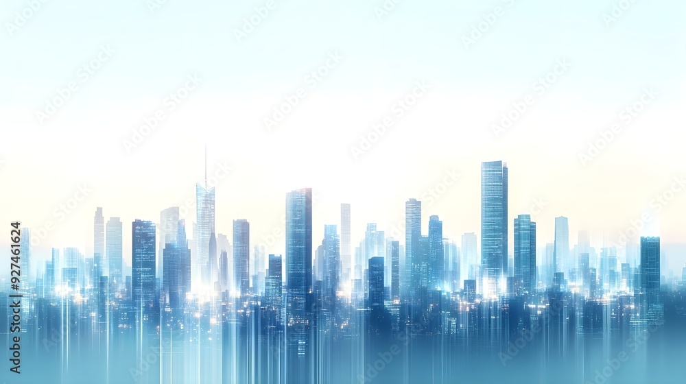 Obraz premium Futuristic City Skyline, Digital Art, Blue Tones