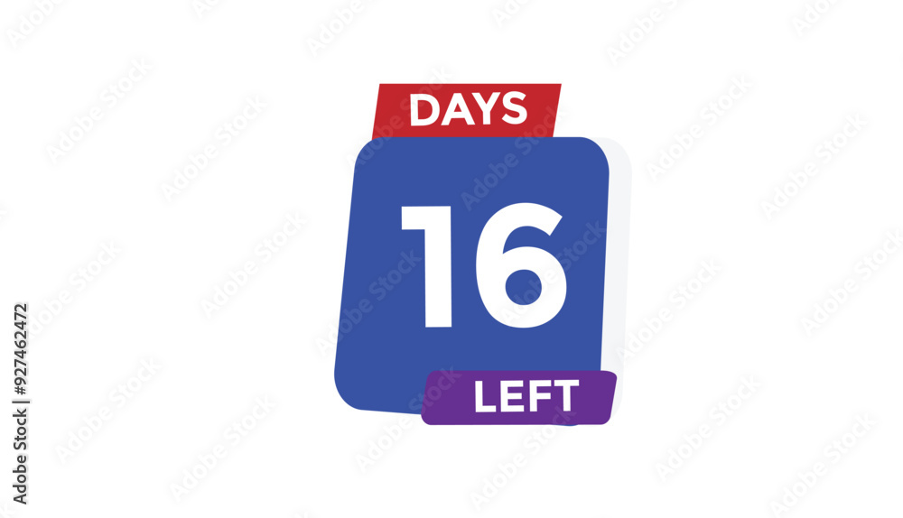 16 days left Countdown number banner templates. time icon. Vector Illustration
16 days left Countdown number banner templates. time icon. Vector Illustration