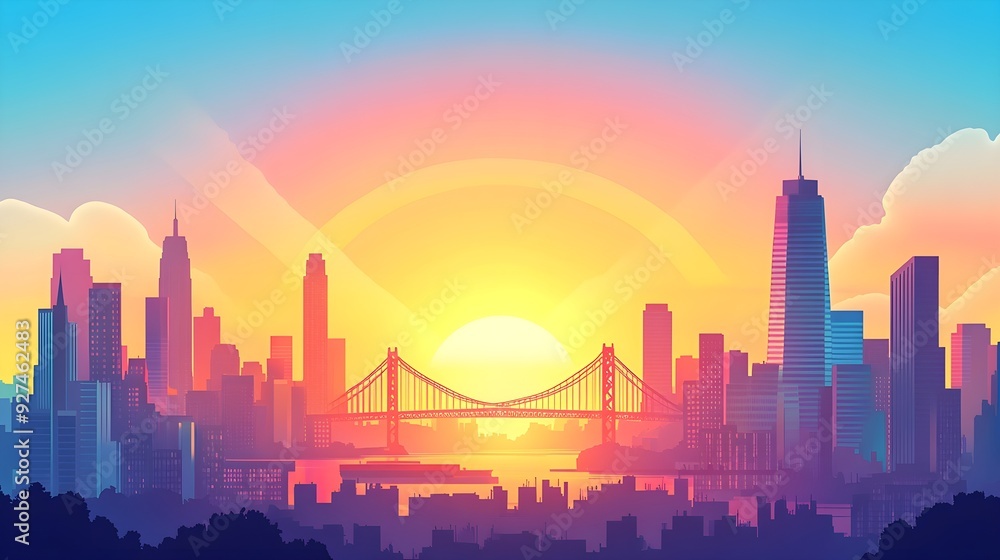 Naklejka premium Golden Gate Bridge Sunset Cityscape