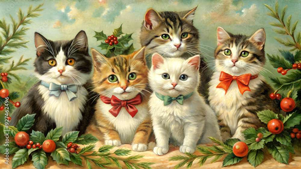 cute retro cats by the christmas tree cute retro cats by the christmas tree
