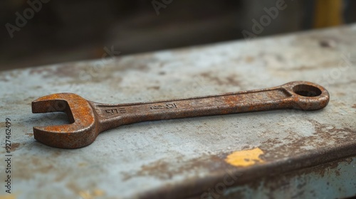 Rusty Wrench on a Metal Surface