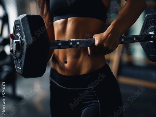 Woman lifting a dumbbell in a gym, showcasing strength and fitness during a workout session