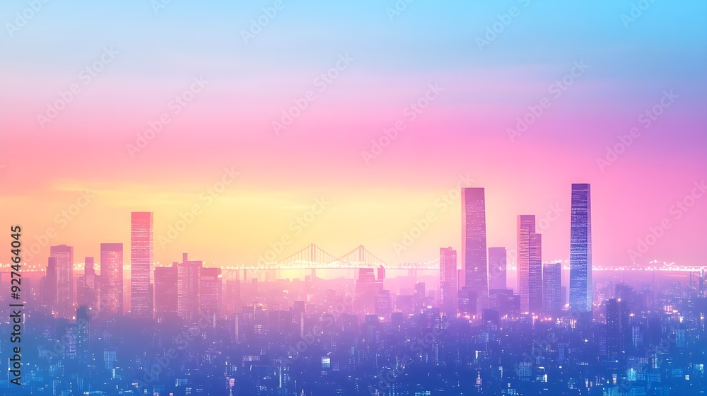 Fototapeta premium Pink and Blue City Skyline at Sunset