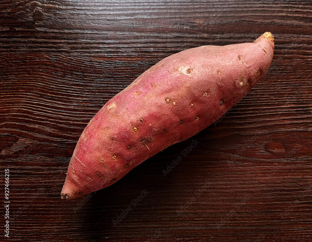 Sweet potato isolated on a dark brown wood surface Sweet potato isolated on a dark brown wood surface