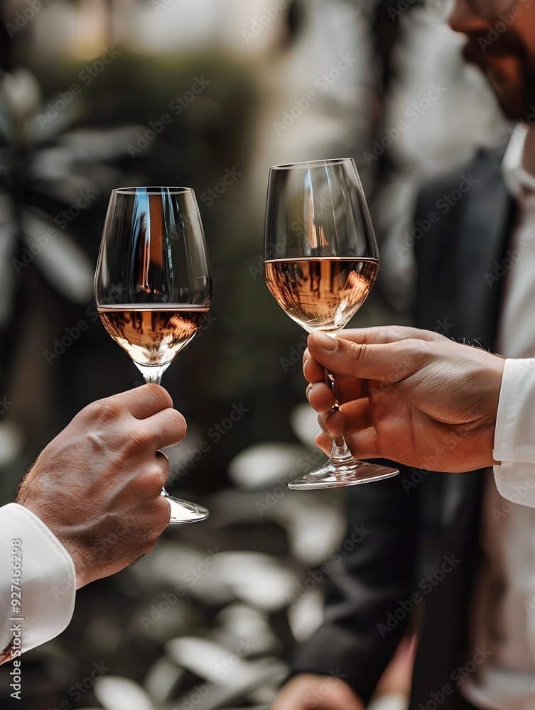Two men are holding wine glasses and toasting to each other Two men are holding wine glasses and toasting to each other