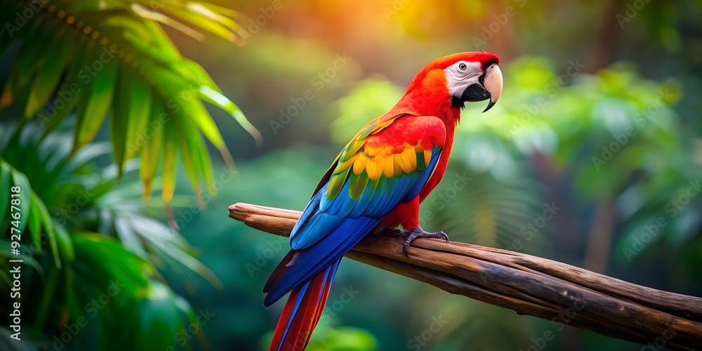 Colorful exotic macaw bird perched on a branch in the rainforest, macaw, bird, exotic, colorful, tropical, vibrant, feathers Colorful exotic macaw bird perched on a branch in the rainforest, macaw, bird, exotic, colorful, tropical, vibrant, feathers