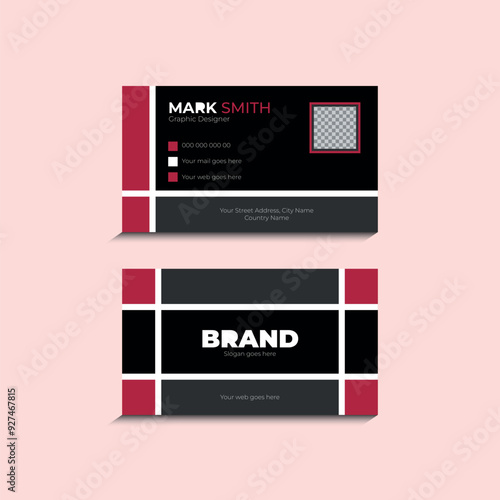 Luxury minimalist Business Card Layout with Luxury view and photo black clean design template