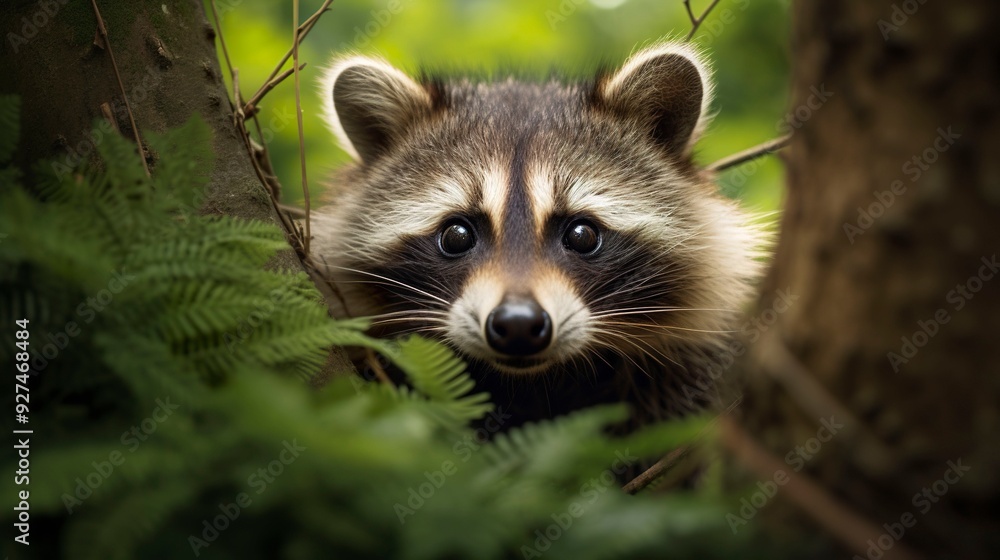 Fototapeta premium A photo of a curious raccoon