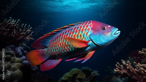 A photo of a colorful parrotfish