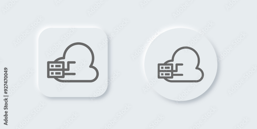 Cloud computing line icon in neomorphic design style. Server signs vector illustration. Cloud computing line icon in neomorphic design style. Server signs vector illustration.
