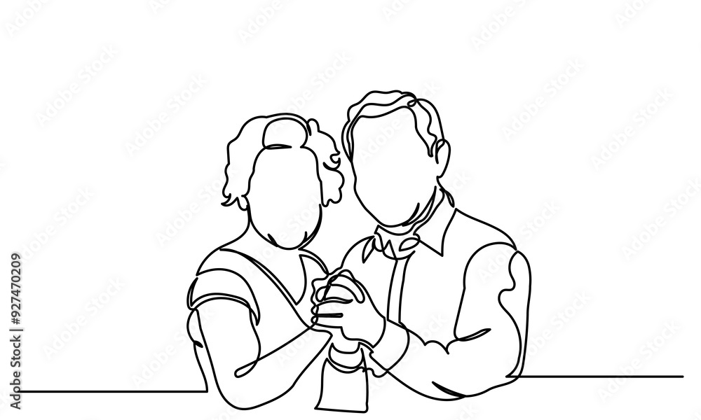 Continuous line drawing of senior couple portrait. single-line art of an Elderly couple's grandparents isolated on a white background. Continuous line drawing of senior couple portrait. single-line art of an Elderly couple's grandparents isolated on a white background.