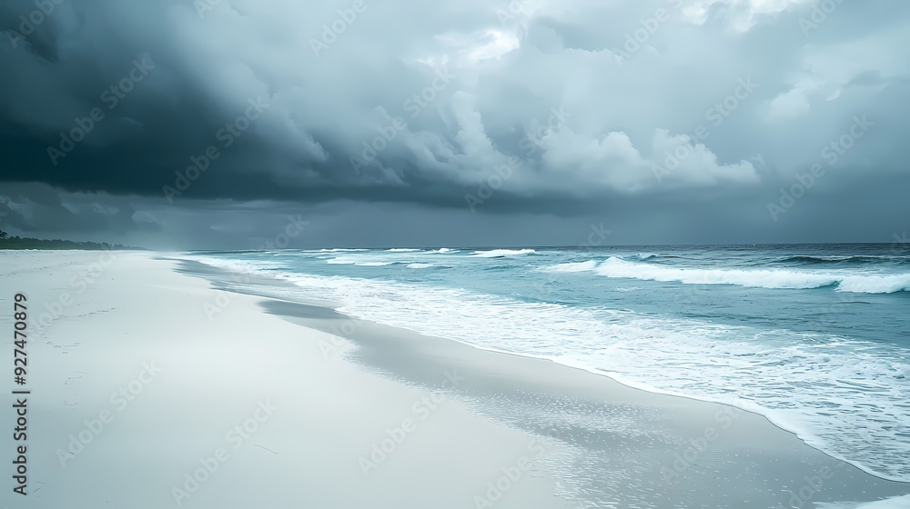 Moody beach scene with dramatic clouds and gentle waves, capturing the serene beauty of nature's coastline. Moody beach scene with dramatic clouds and gentle waves, capturing the serene beauty of nature's coastline.