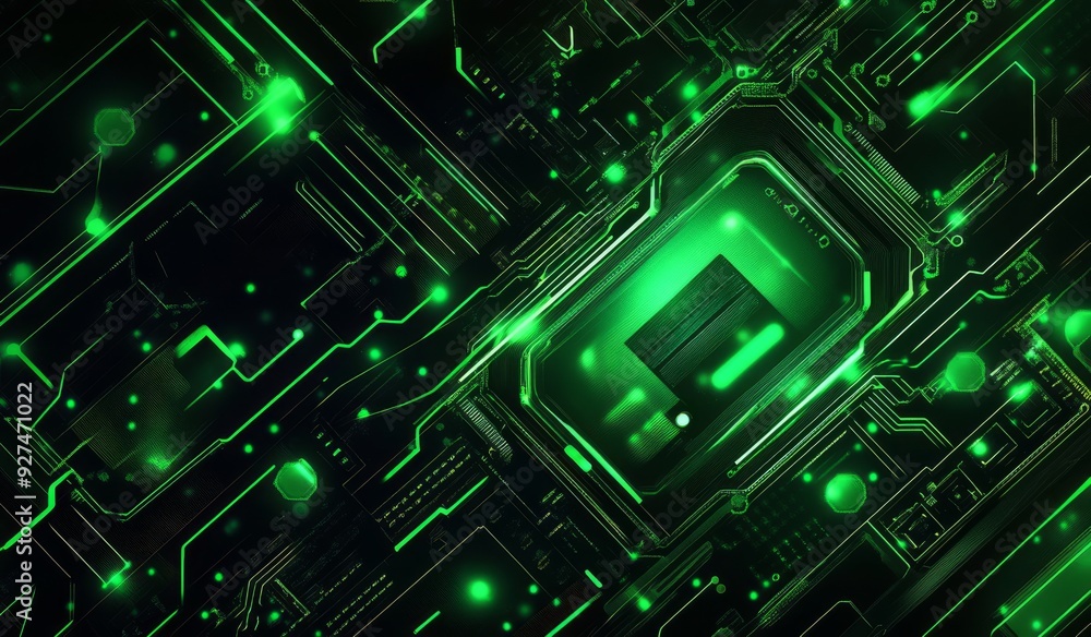 Abstract glowing green digital circuitry and futuristic techno design Abstract glowing green digital circuitry and futuristic techno design