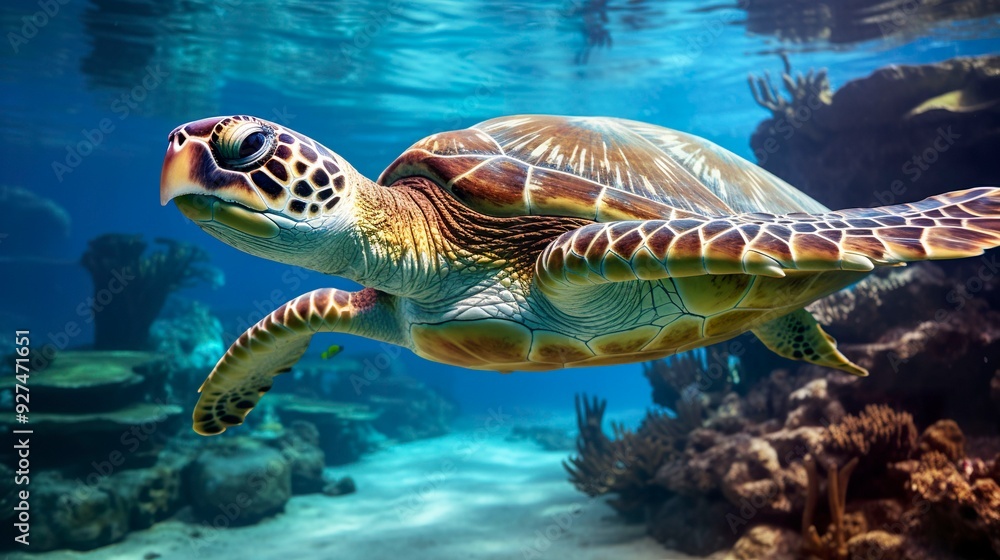 A photo of a curious sea turtle A photo of a curious sea turtle