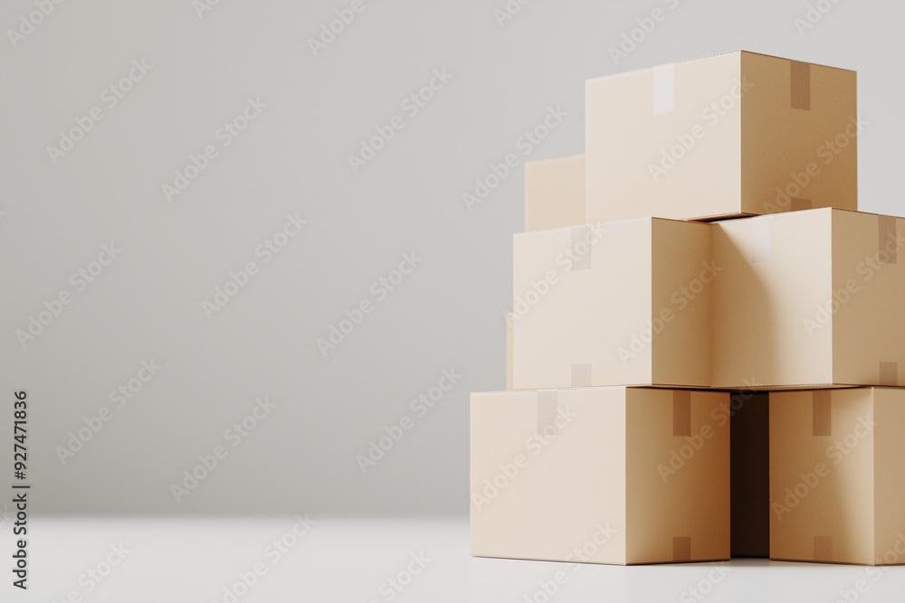 Stacked cardboard boxes for packaging, white background, no shadows, no reflections, no lighting effects, product photography, high resolution Stacked cardboard boxes for packaging, white background, no shadows, no reflections, no lighting effects, product photography, high resolution
