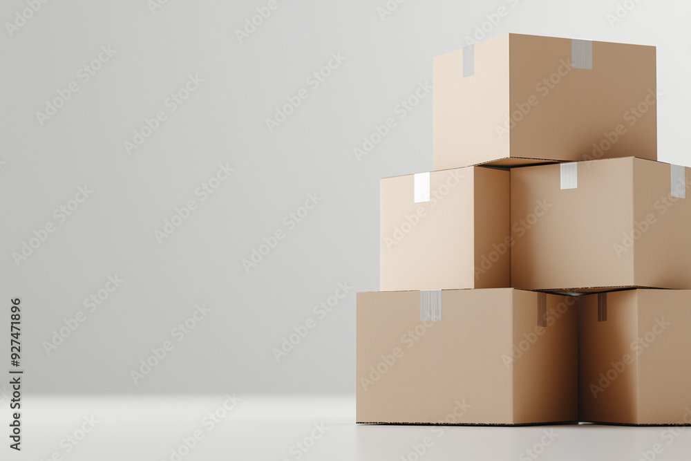 Stacked cardboard boxes for packaging, white background, no shadows, no reflections, no lighting effects, product photography, high resolution Stacked cardboard boxes for packaging, white background, no shadows, no reflections, no lighting effects, product photography, high resolution