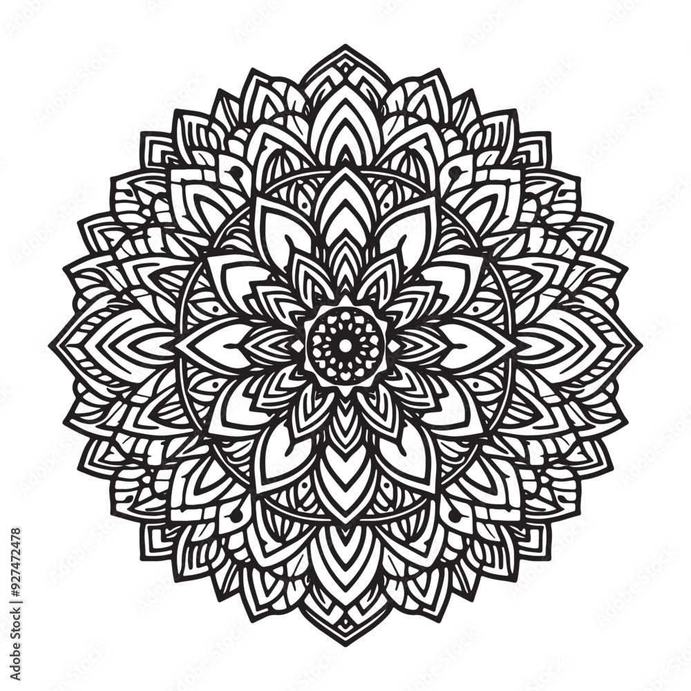 A minimalist black and white drawing of a mandala, a vector silhouette A minimalist black and white drawing of a mandala, a vector silhouette