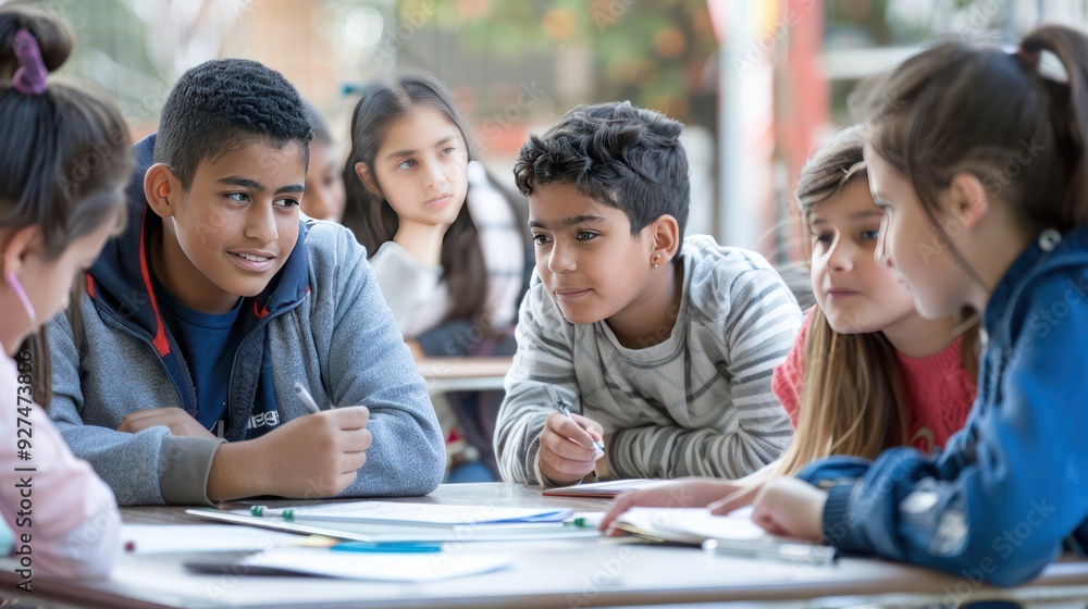 Fototapeta premium Diverse Group of School Children Studying at a Table