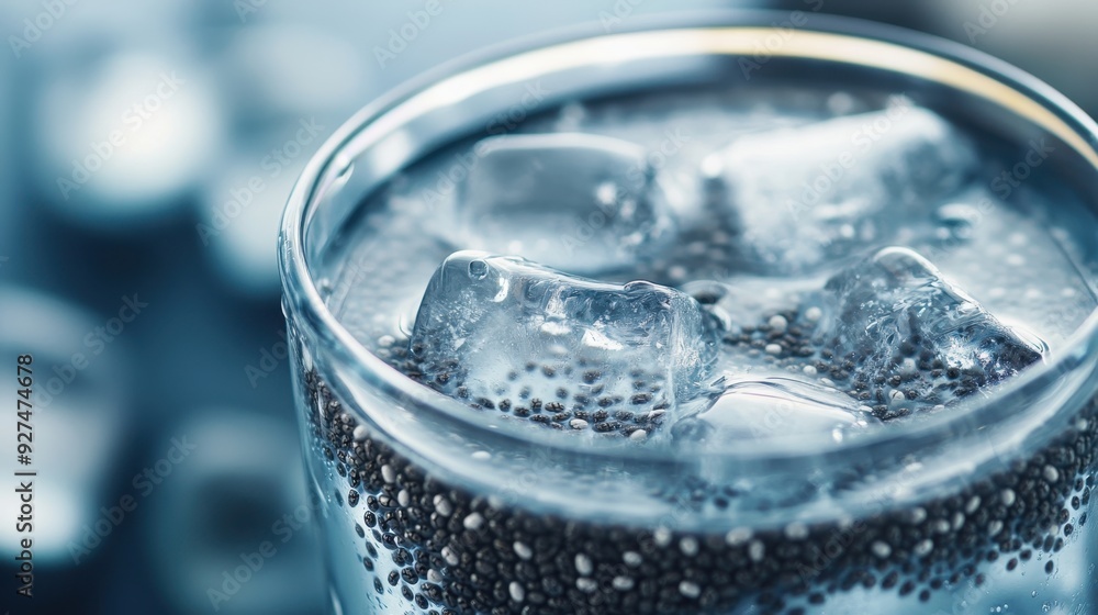 Refreshing Sparkling Water with Ice Cubes in Glass Close-up Refreshing Sparkling Water with Ice Cubes in Glass Close-up