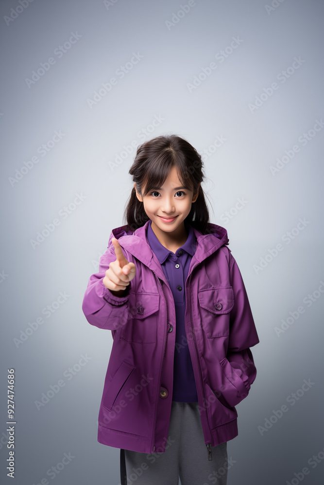 young Asian kid wearing a purple outfit, isolated on a white isolated background young Asian kid wearing a purple outfit, isolated on a white isolated background