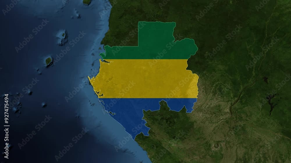 Zoom from Earth to Gabon. (Country Flag) World map province animation ...