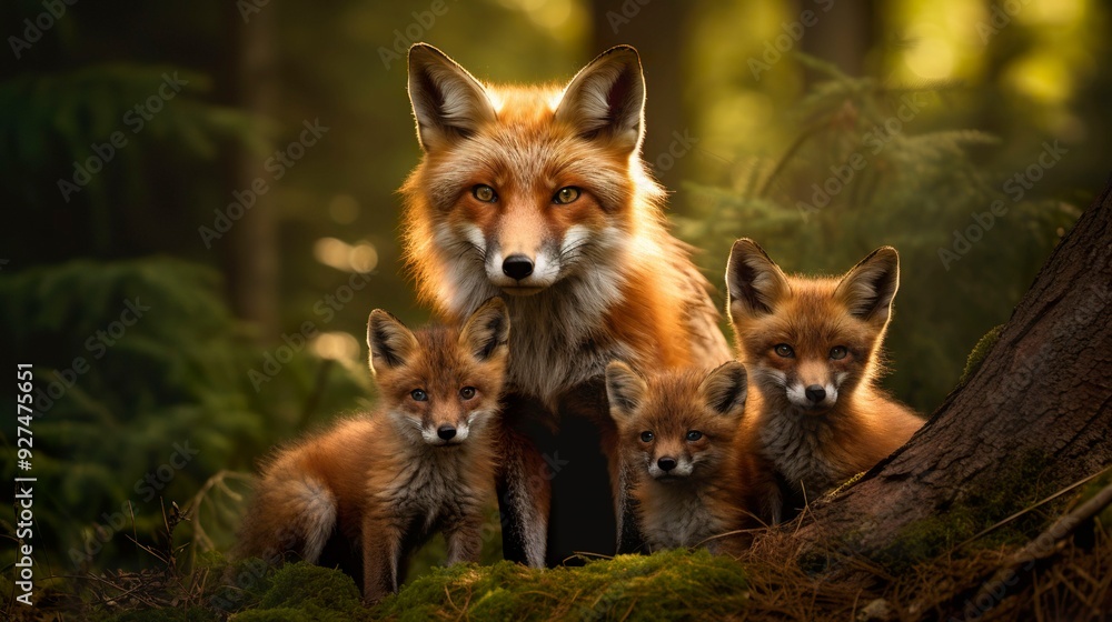 Fototapeta premium A photo of a family of foxes