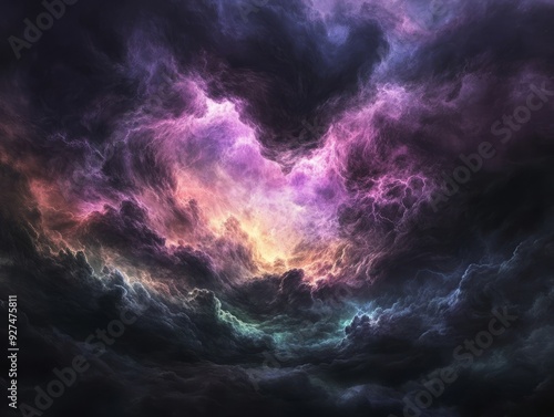 Dramatic abstract sky with dark and colorful clouds.