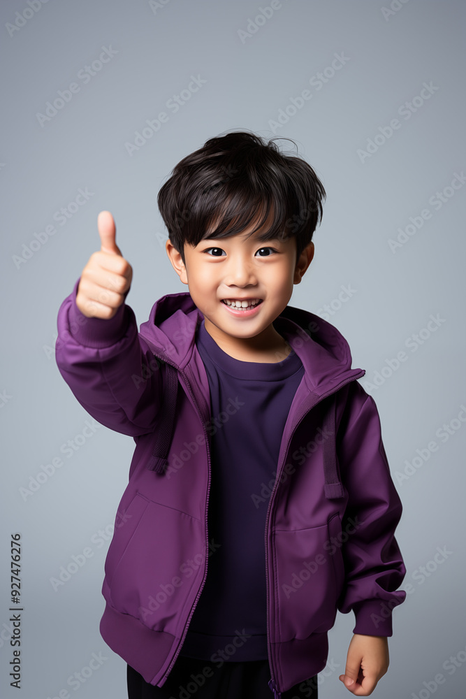 young Asian kid wearing a purple outfit, isolated on a white isolated background young Asian kid wearing a purple outfit, isolated on a white isolated background
