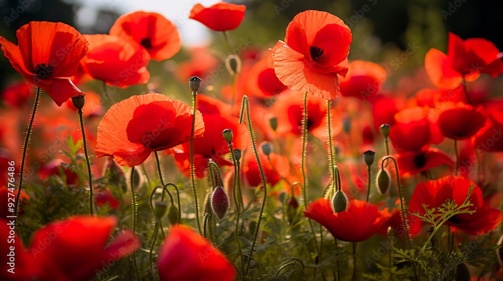 A photo of a field of poppies A photo of a field of poppies