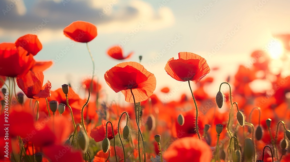 Fototapeta premium A photo of a field of poppies