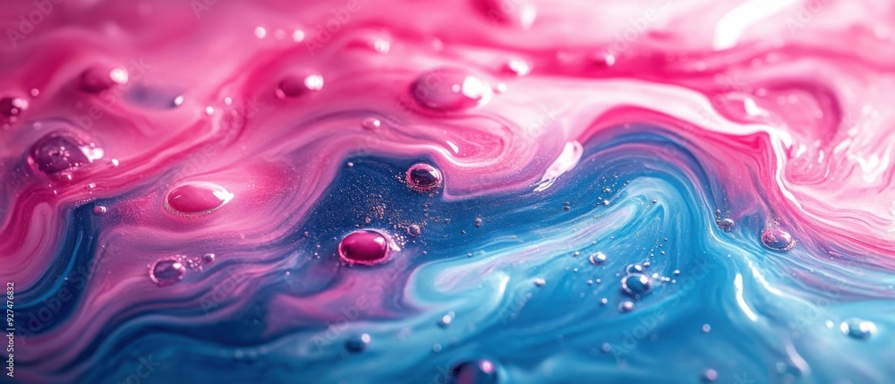 Abstract Fluid Art with Pink and Blue Swirls and Droplets Creating a Dreamy and Ethereal Effect Abstract Fluid Art with Pink and Blue Swirls and Droplets Creating a Dreamy and Ethereal Effect
