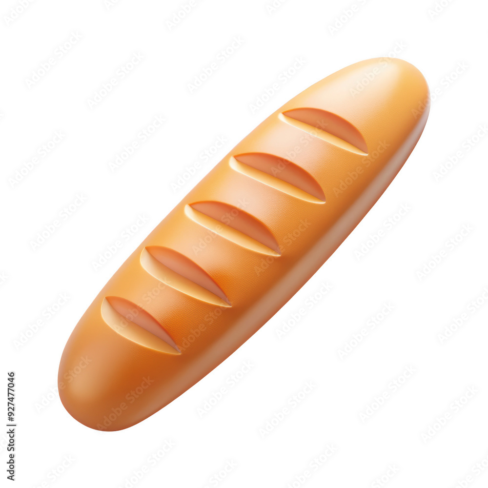 3D illustration of a loaf of bread featuring a golden crust and smooth surface. The design emphasizes fresh baked goods with a realistic texture. Isolated on transparent background, png. 3D illustration of a loaf of bread featuring a golden crust and smooth surface. The design emphasizes fresh baked goods with a realistic texture. Isolated on transparent background, png.