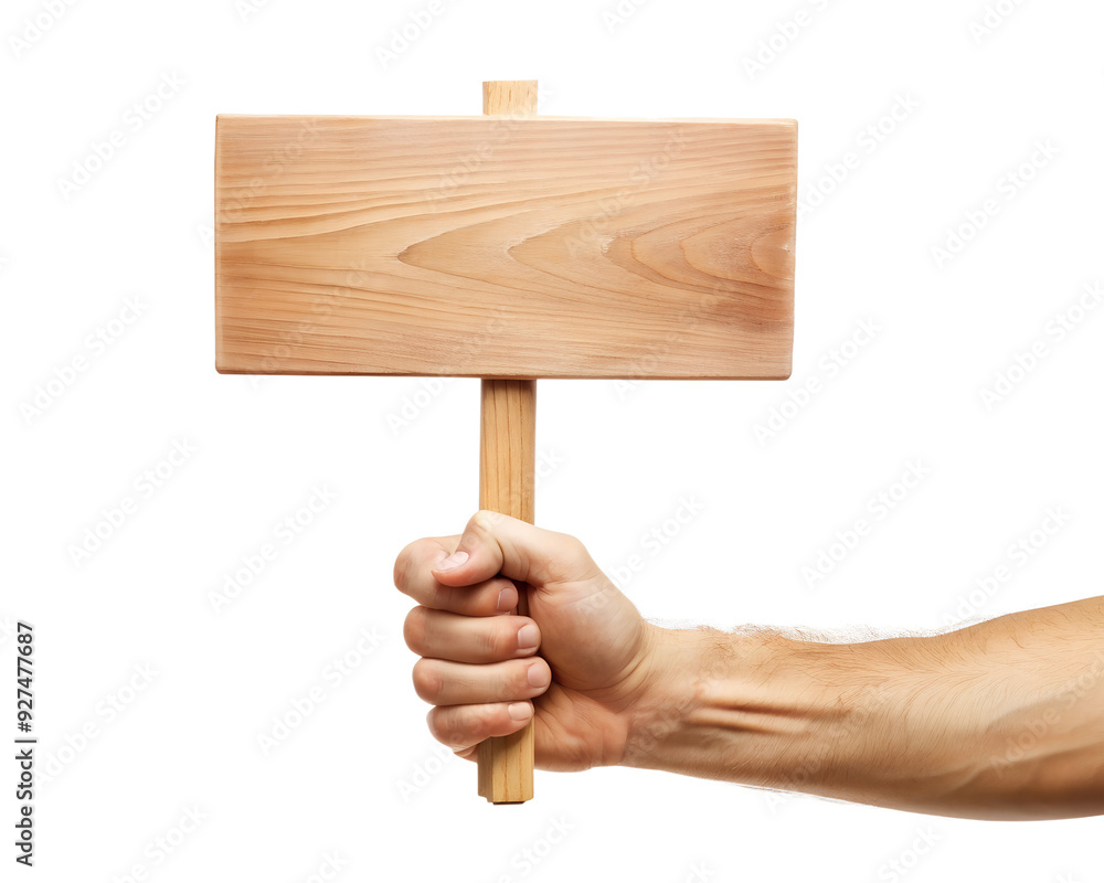 hand holding a wooden board, isolated, AI generated hand holding a wooden board, isolated, AI generated