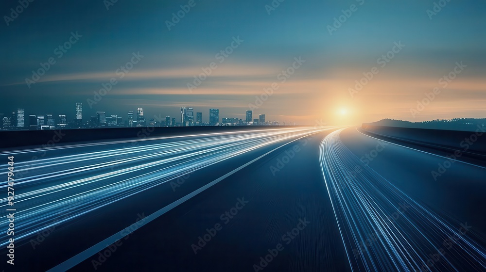 Futuristic cityscape, evolving through light trails, symbolizing urban transformation Futuristic cityscape, evolving through light trails, symbolizing urban transformation