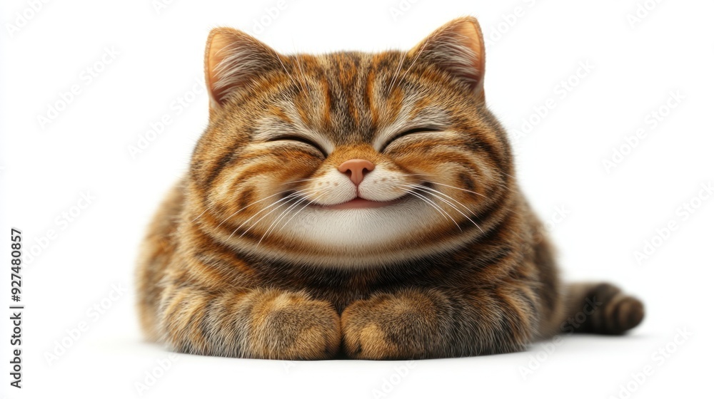 Fototapeta premium Fluffy cat relaxes with a joyful expression in warm sunlight