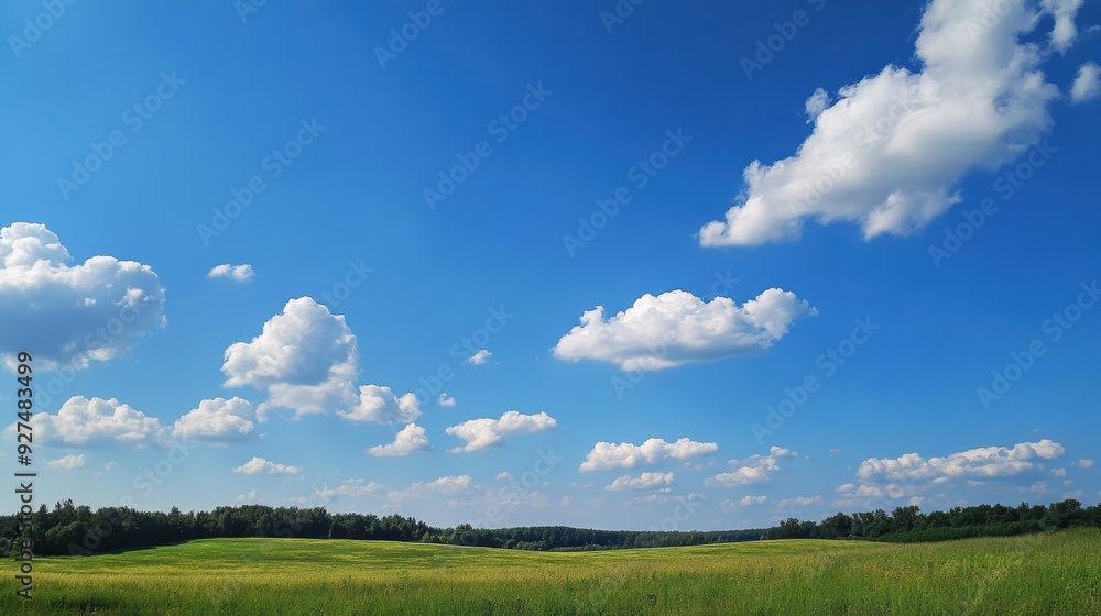 Serene Summer Sky with Puffy Clouds - Tranquil Blue Skies on a Sunny Day Serene Summer Sky with Puffy Clouds - Tranquil Blue Skies on a Sunny Day