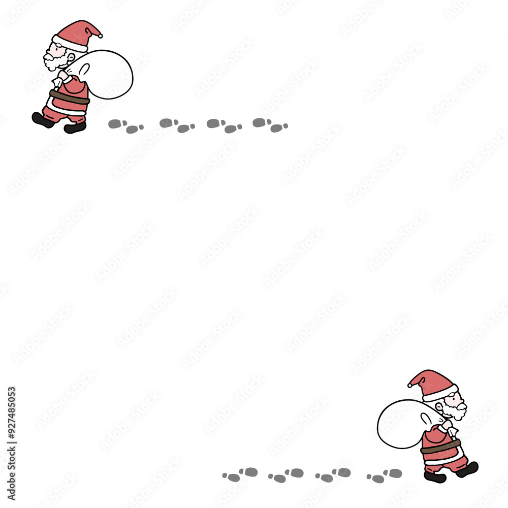 Obraz premium プレゼントを運ぶサンタと足跡のフレーム