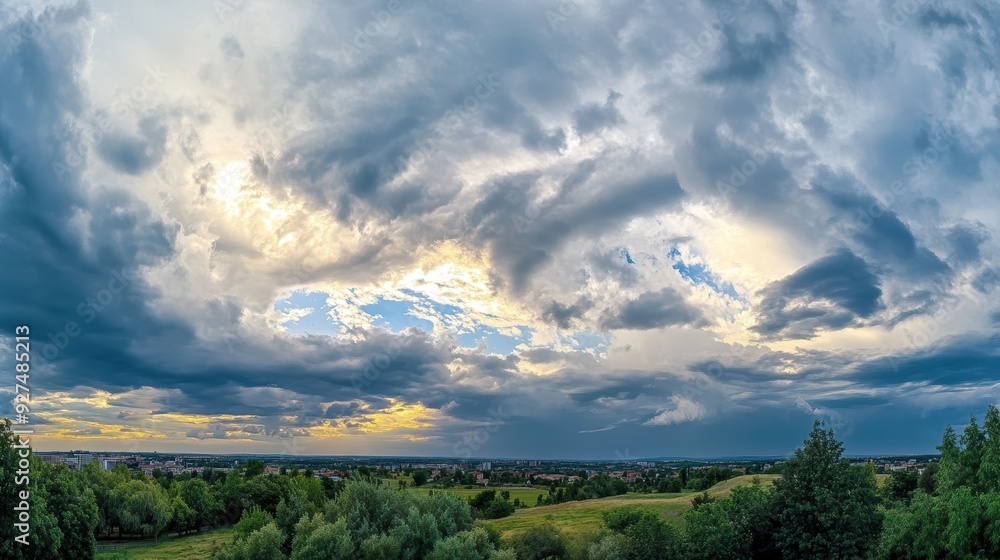 Serene Panoramic Sky with Ethereal Light and Dark Clouds Serene Panoramic Sky with Ethereal Light and Dark Clouds