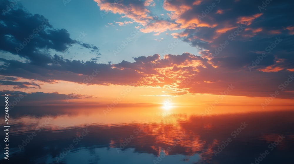 Fototapeta premium Majestic Sunset Skies: Vibrant Colors Painting Clouds in Radiant Hues