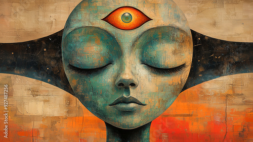 An elegant alien meditates eyes closed third eye awakening