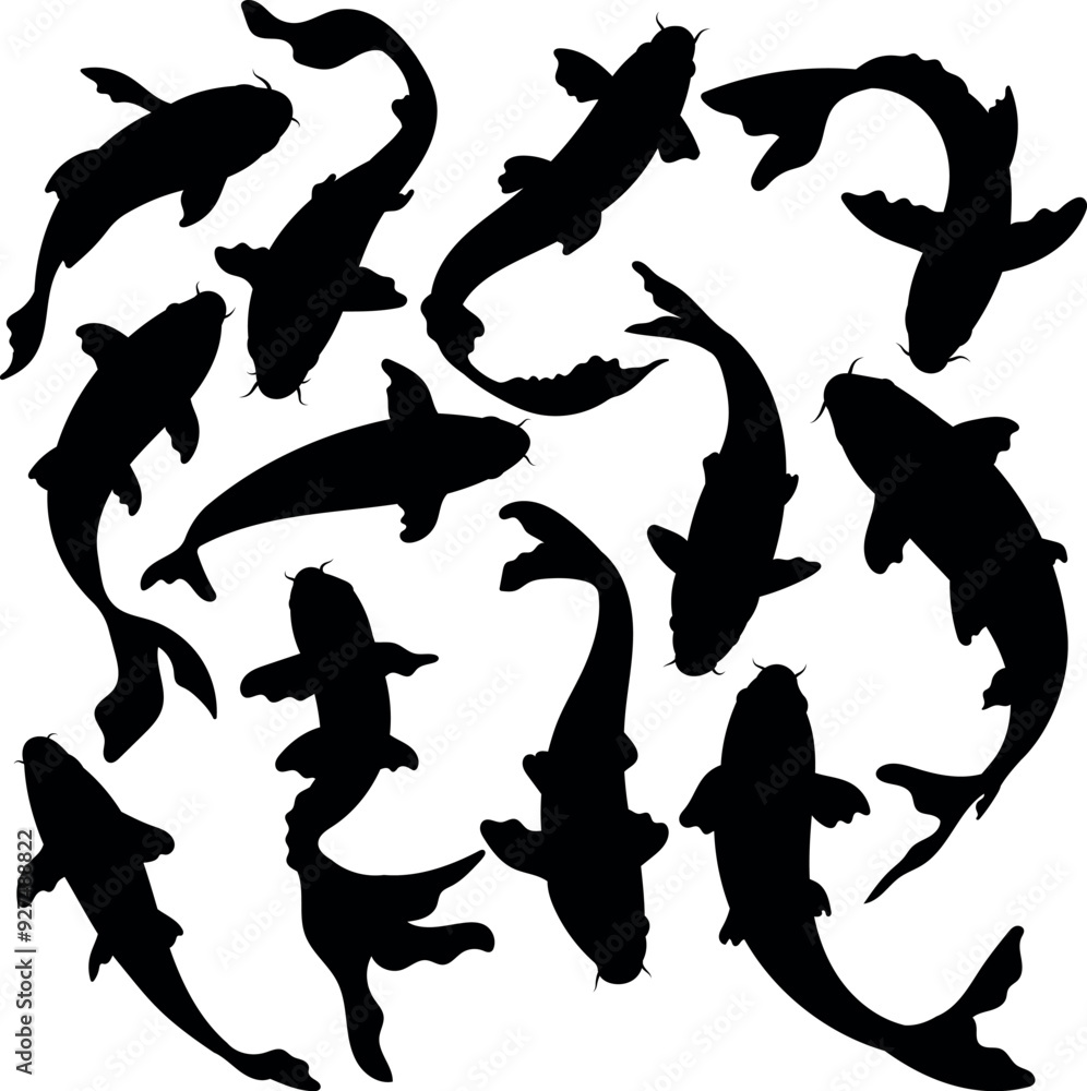 Koi fish silhouettes vector illustration set Koi fish silhouettes vector illustration set